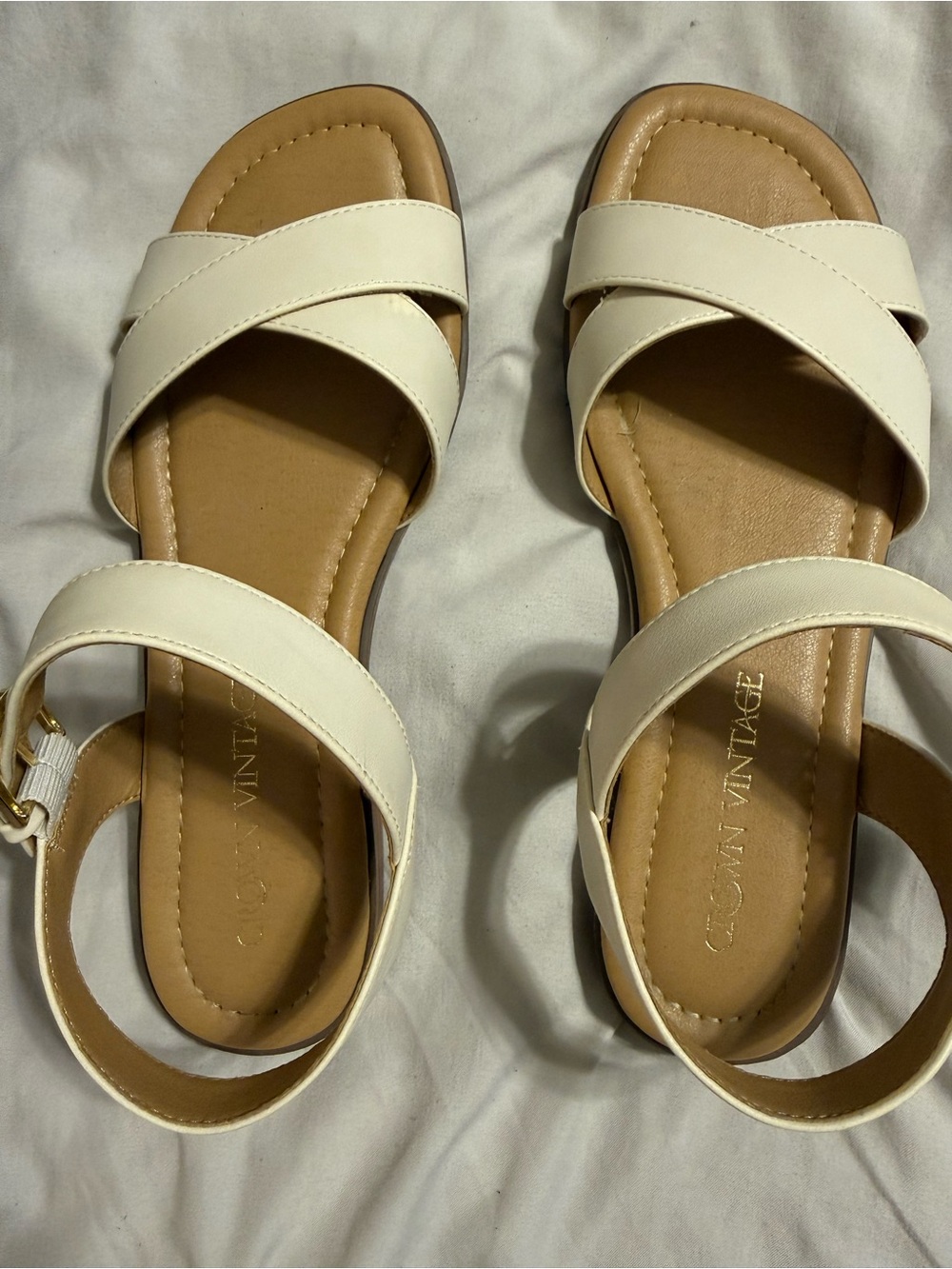 Crown Vintage Women’s White Cross-Strap Slingback Sandals - Worn Once